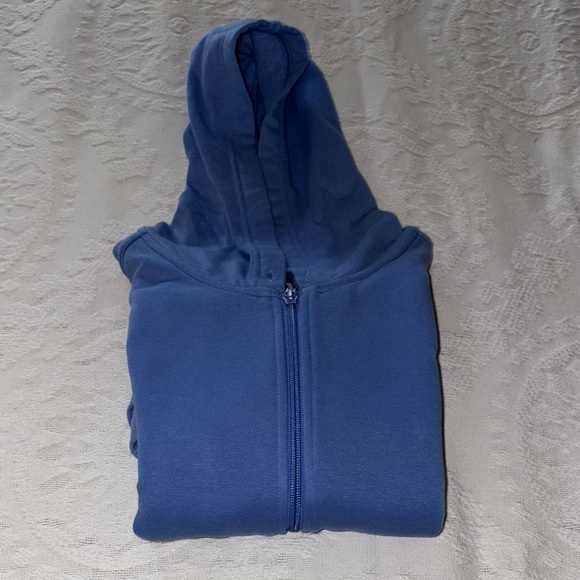 Gently Loved Adidas Light Blue Hoodie with White Stripes **Missing Drawstring ** - Picture 9 of 10